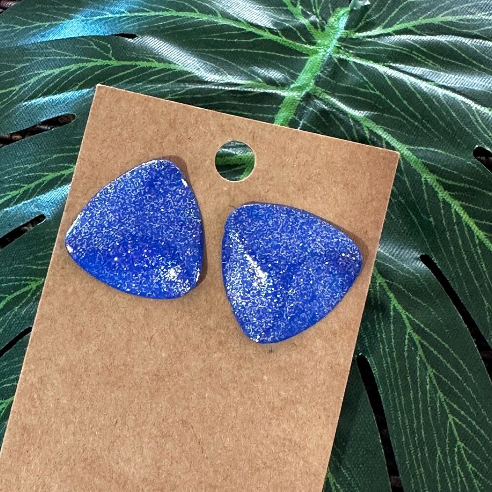 BOGO FREE BLUE GLITTER SPARKLE METAL TRIANGLE EARRINGS